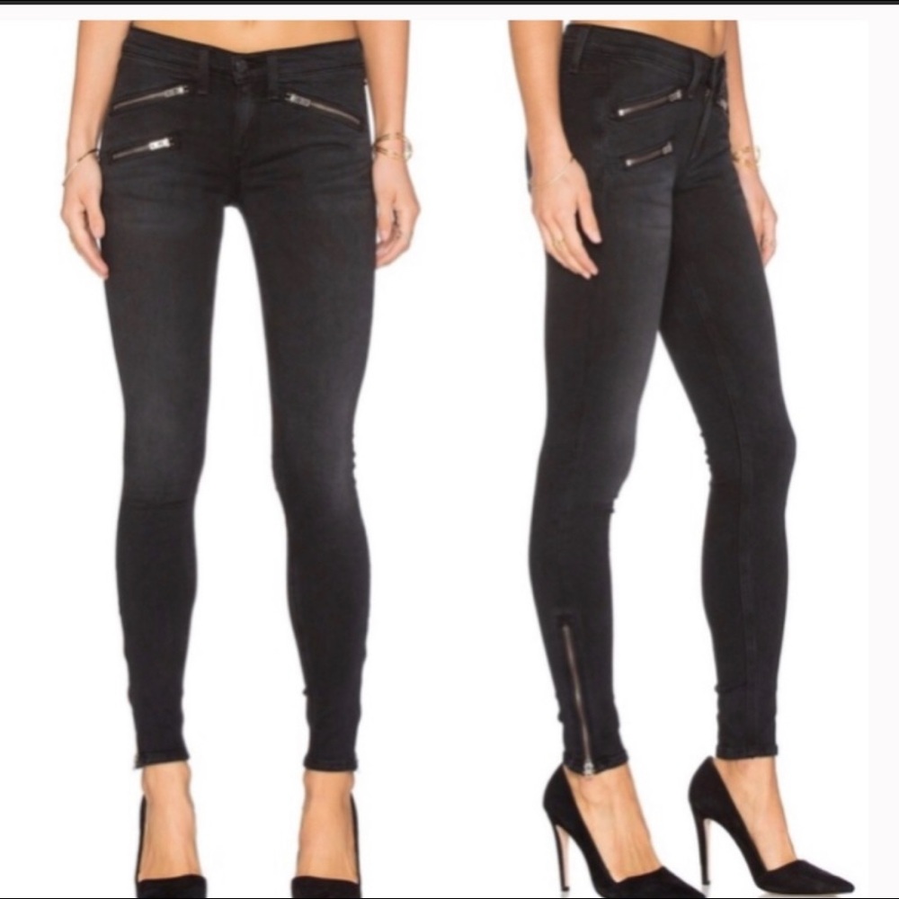 USED Rag & Bone Coated Black Skinny Jeans Zipper Pockets Ankle